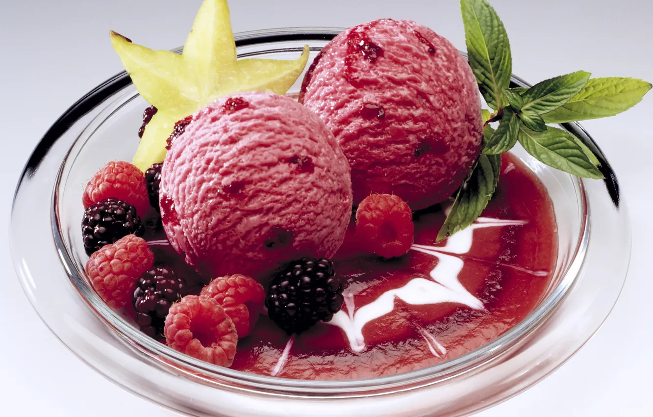 Photo wallpaper berries, raspberry, ice cream, sweets, dessert, BlackBerry, sweet