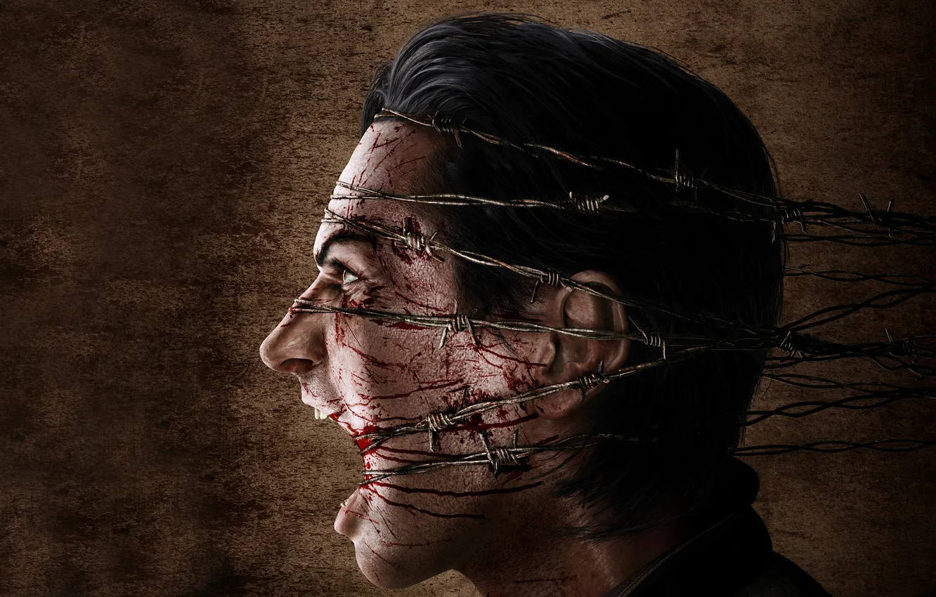 Photo wallpaper man, detective, scream, pain, Man, scar, The Evil Within, Blood