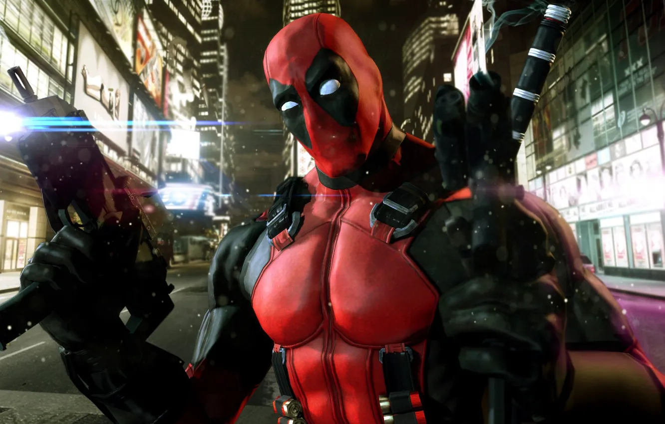 Photo wallpaper weapons, hero, costume, Deadpool