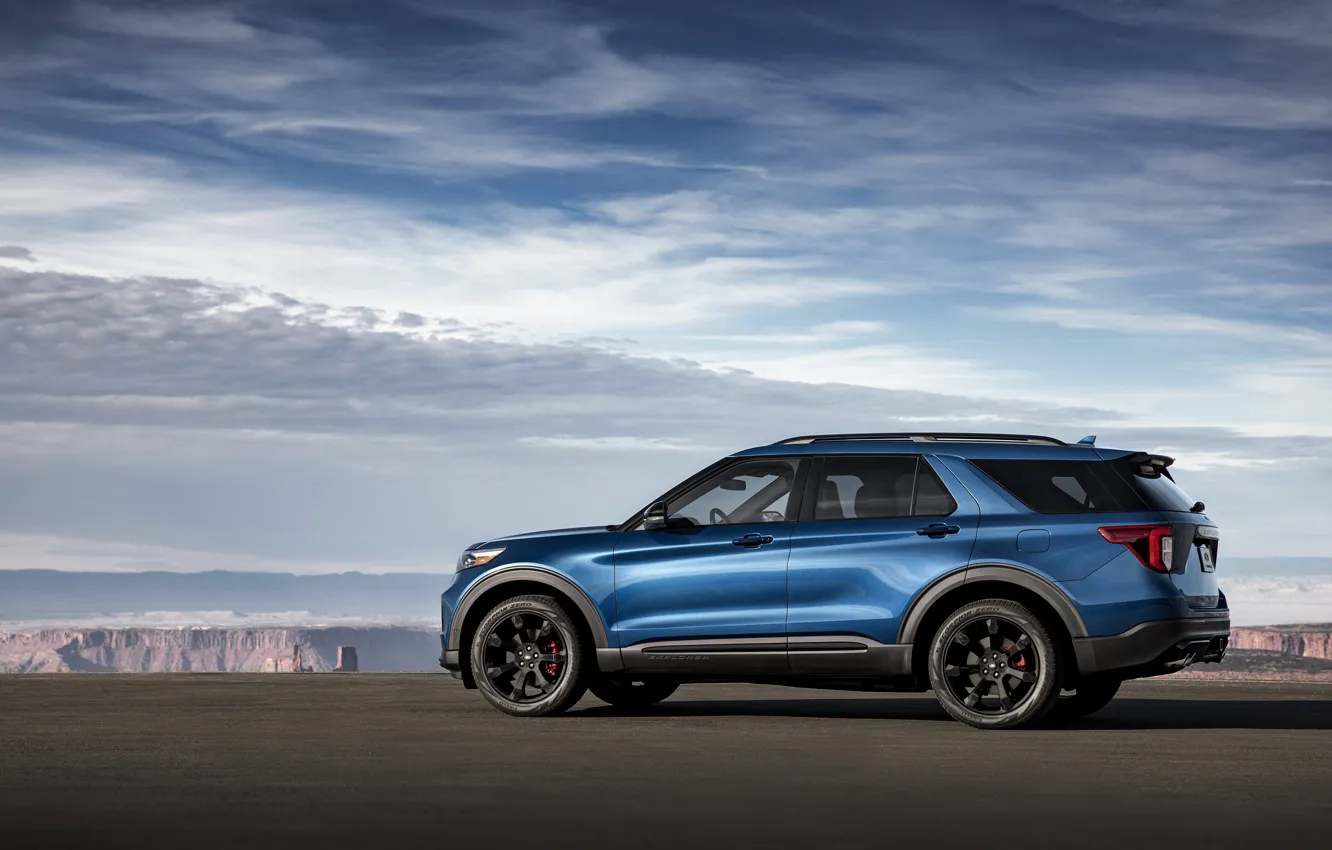 Photo wallpaper blue, Ford, side view, SUV, Explorer, 2020, Explorer ST