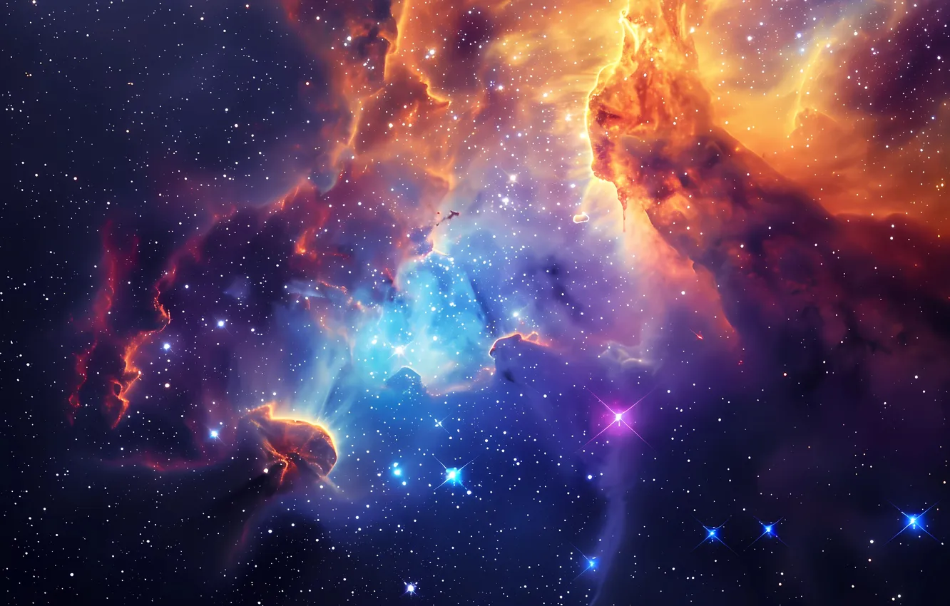 Photo wallpaper colorful, space, Galaxy, nebula, stars, Vibrant, Cosmic phenomena