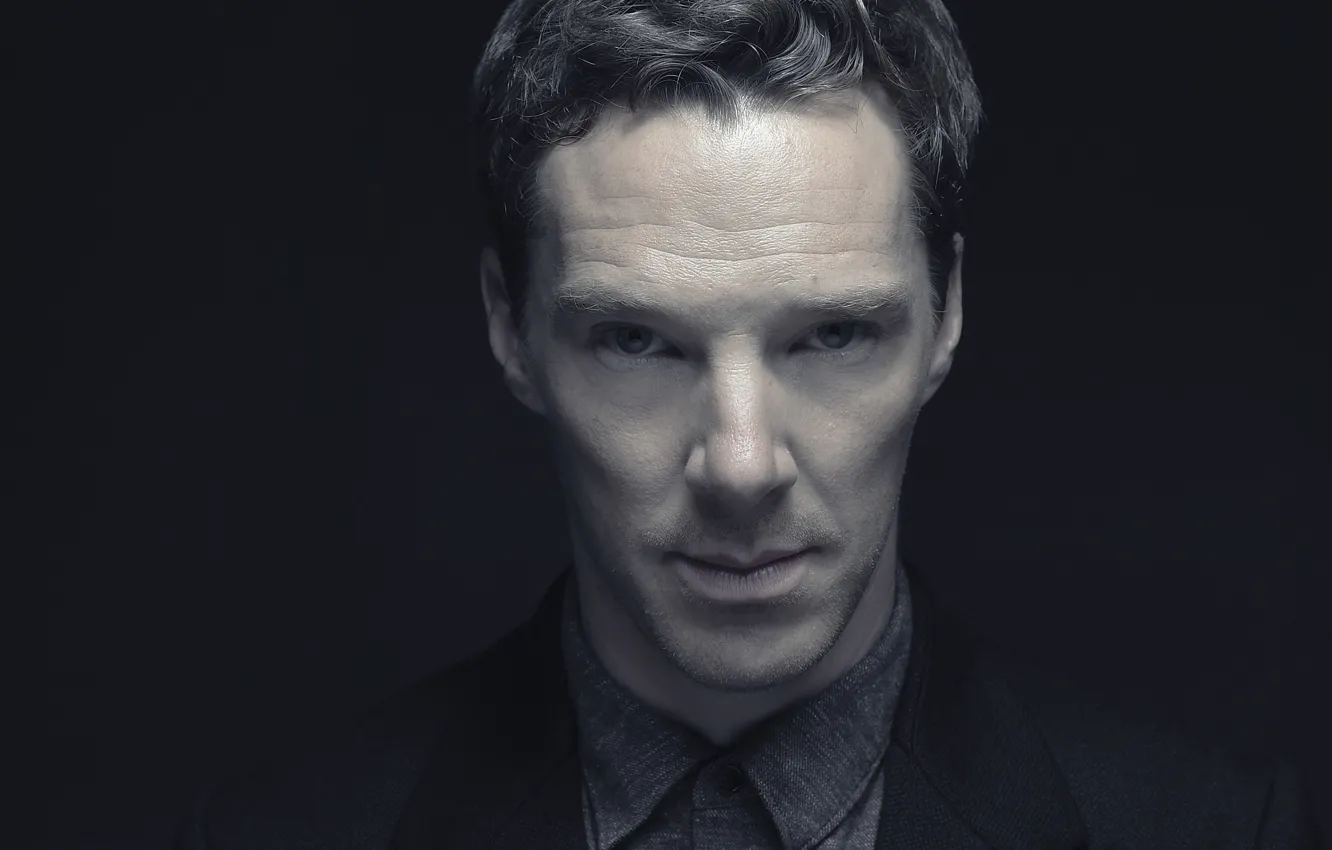 Photo wallpaper eyes, look, face, portrait, actor, the dark background, Benedict Cumberbatch, Benedict Cumberbatch