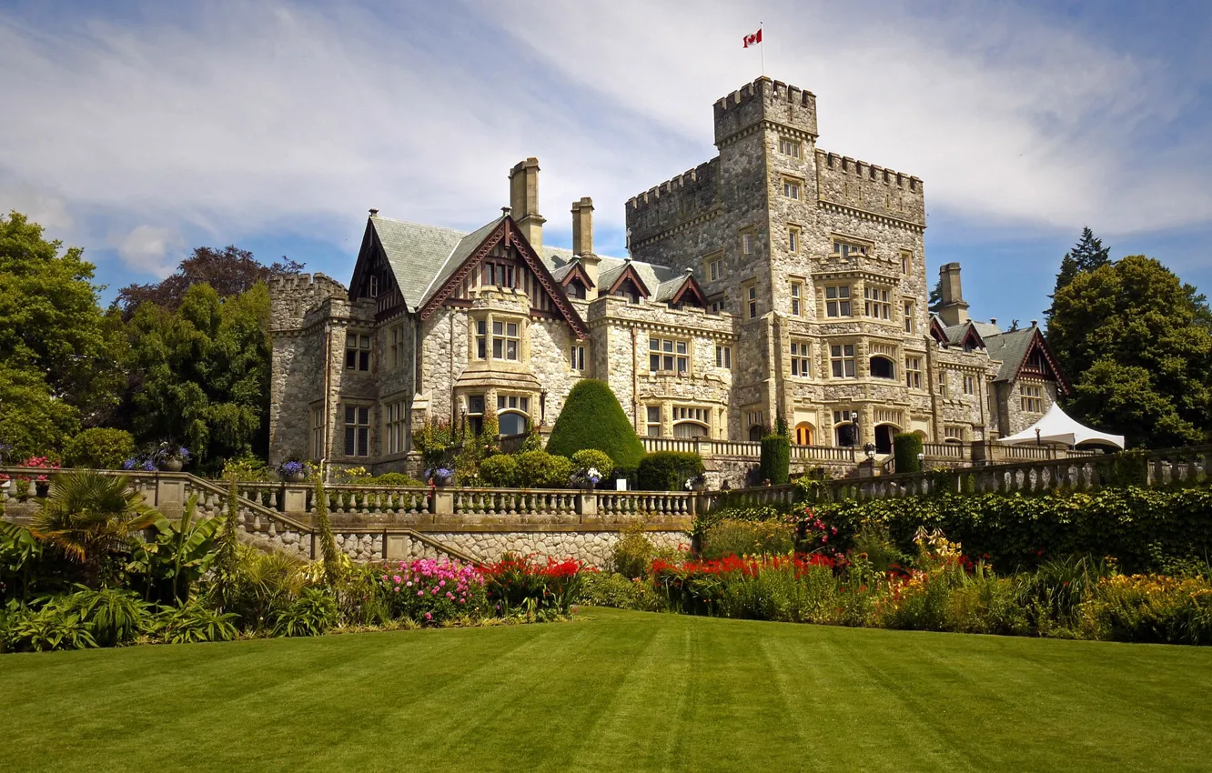 Photo wallpaper flowers, Park, lawn, Canada, Canada, British Columbia, British Columbia, Castle Hatley