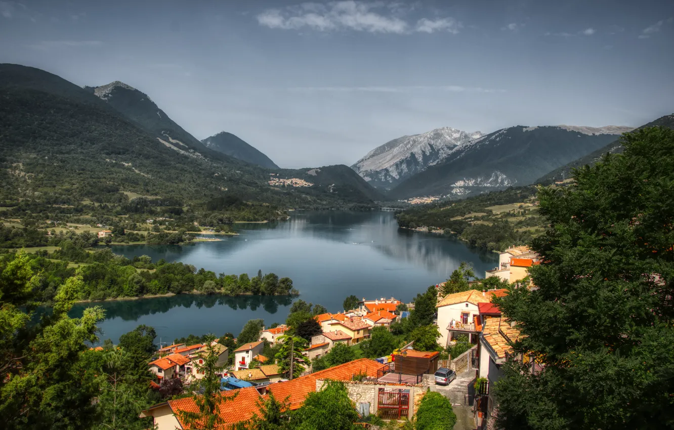 Photo wallpaper mountains, lake, Alps, Italy, Abruzzo