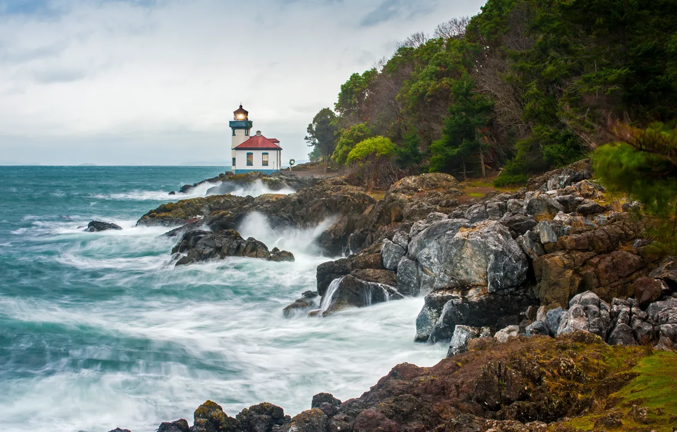 Photo wallpaper storm, sea, Lime Kiln Lighthouse