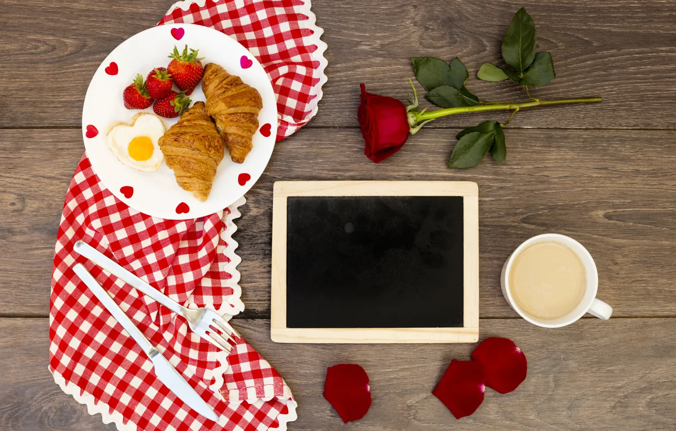 Photo wallpaper love, roses, Breakfast, hearts, love, romantic, hearts, coffee cup