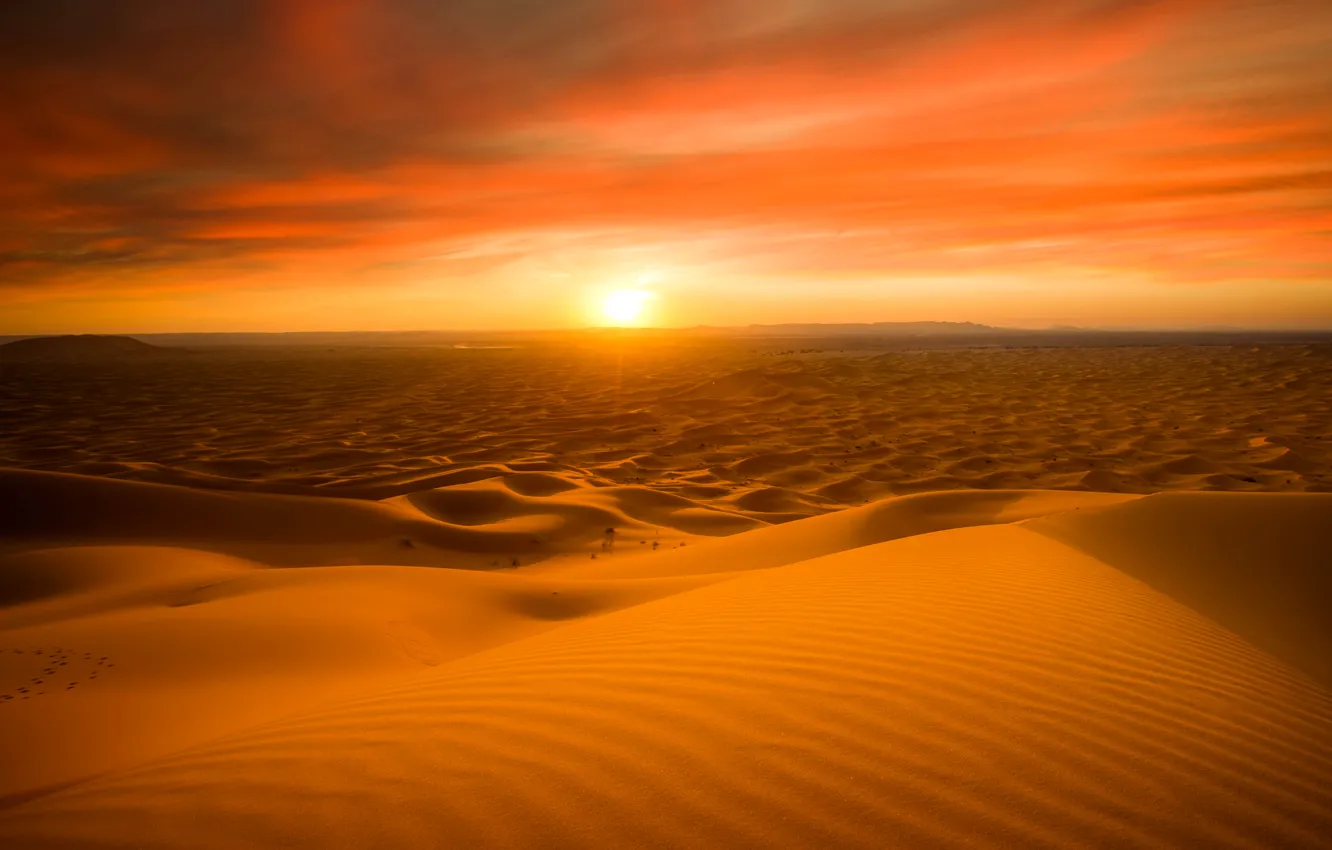 Photo wallpaper sand, the sun, sunset, nature, desert, horizon, sugar, Morocco