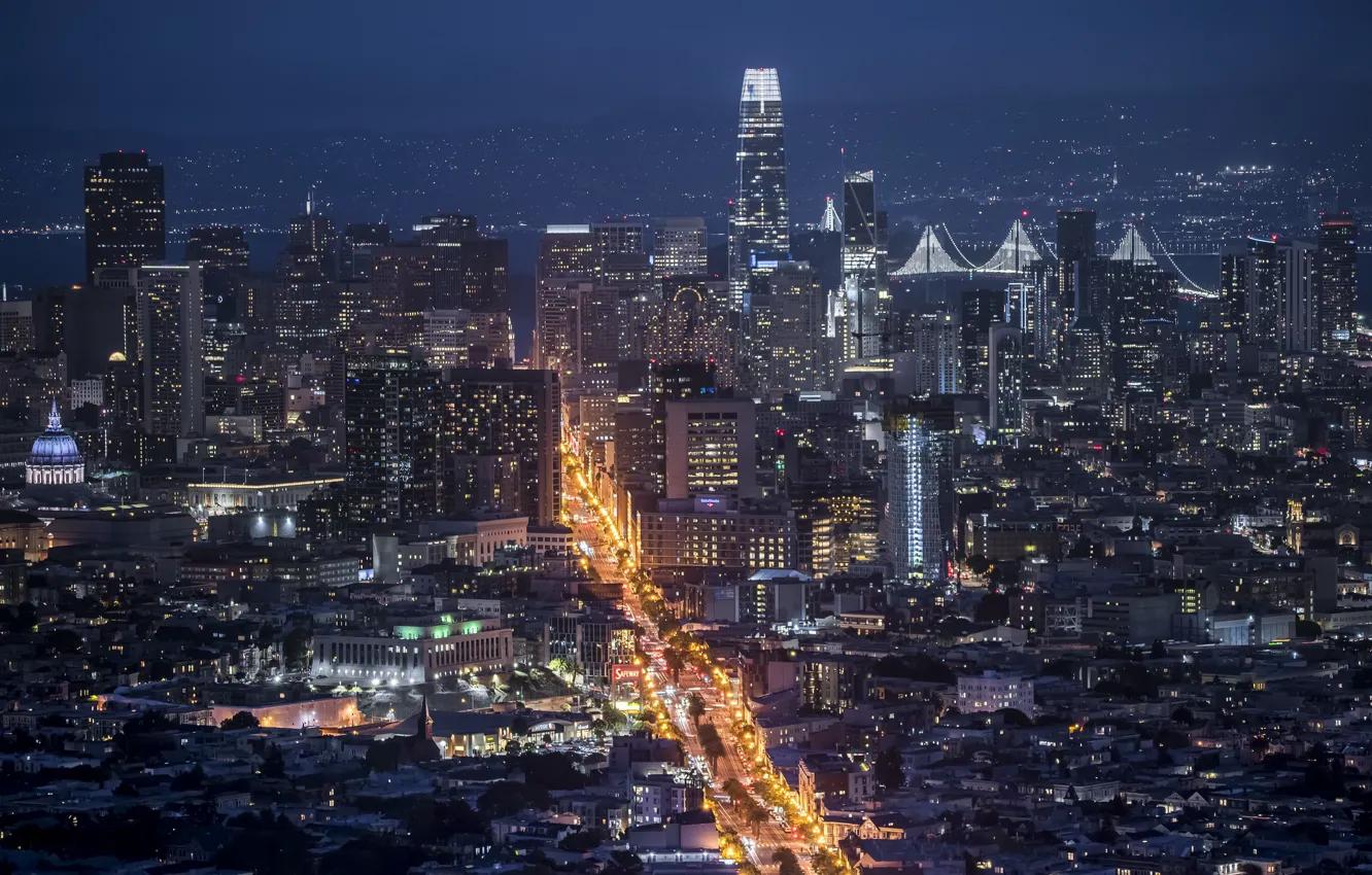 Photo wallpaper lights, building, skyscrapers, panorama, USA, California, San Francisco