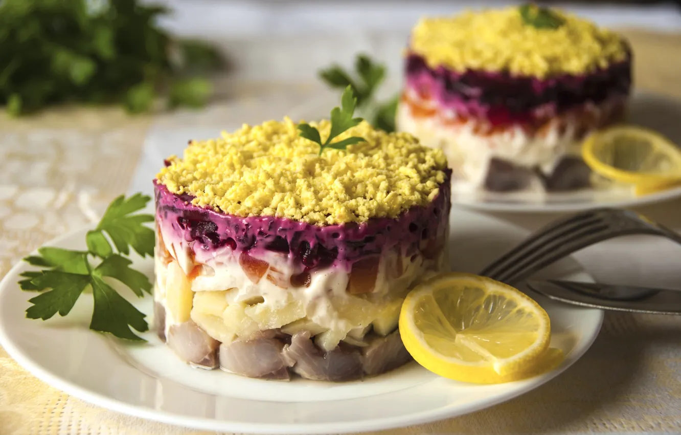 Photo wallpaper salad, decor, coat, vegetables, lemon, layer