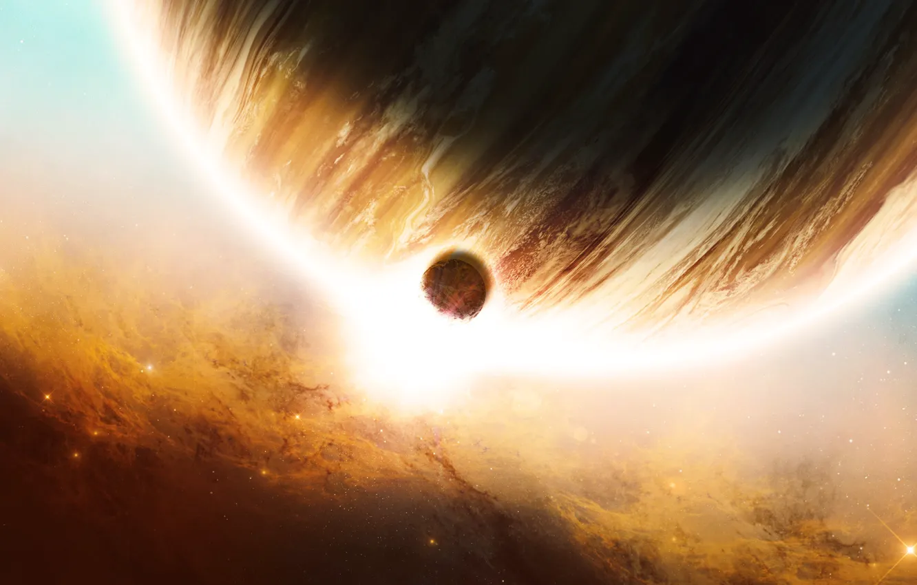 Photo wallpaper space, nebula, planet, satellite