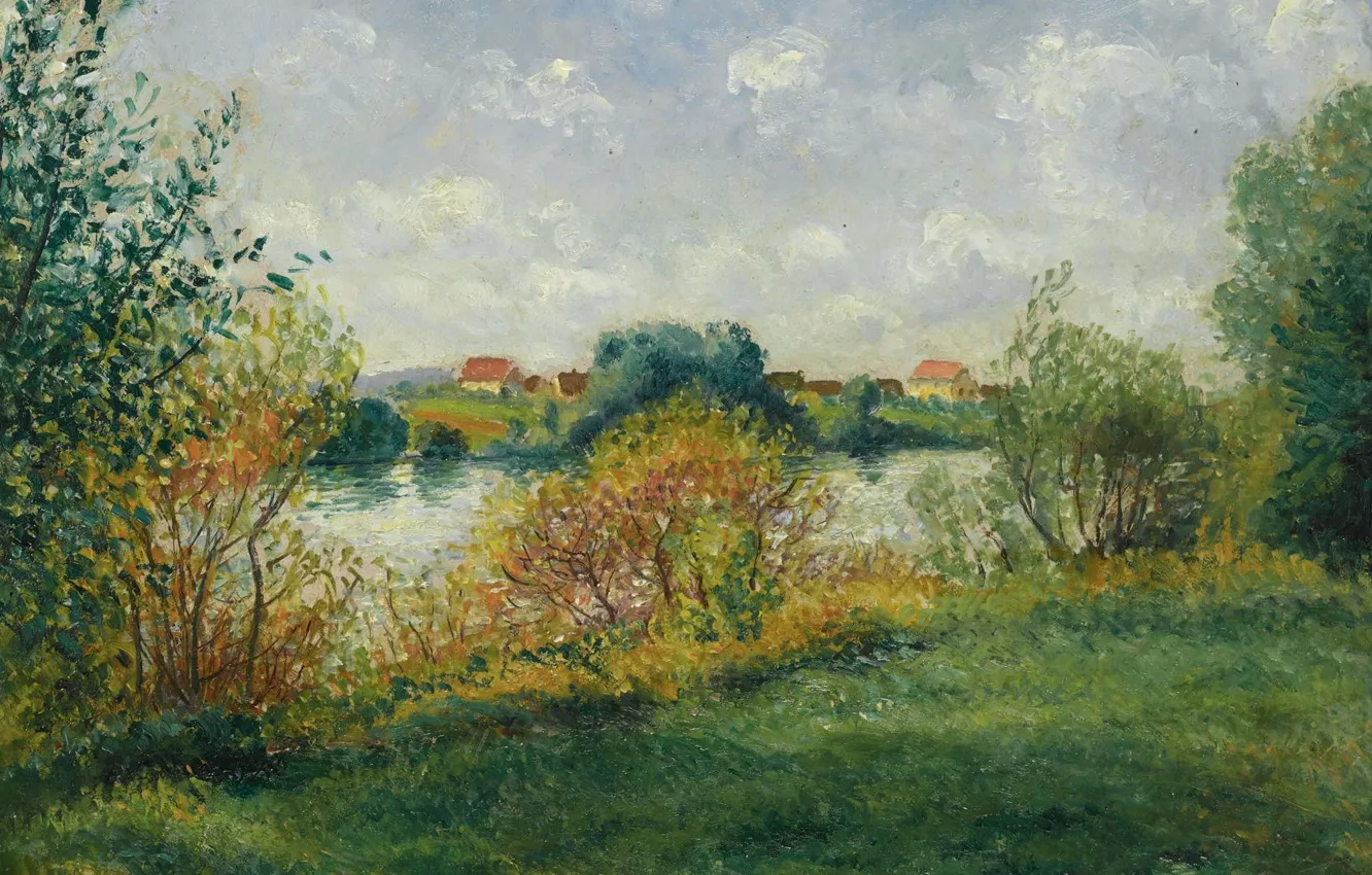 Photo wallpaper landscape, nature, picture, Georges Henri Manzana Pissarro, Georges-Henri Manzana-Pissarro, Hay in Musso