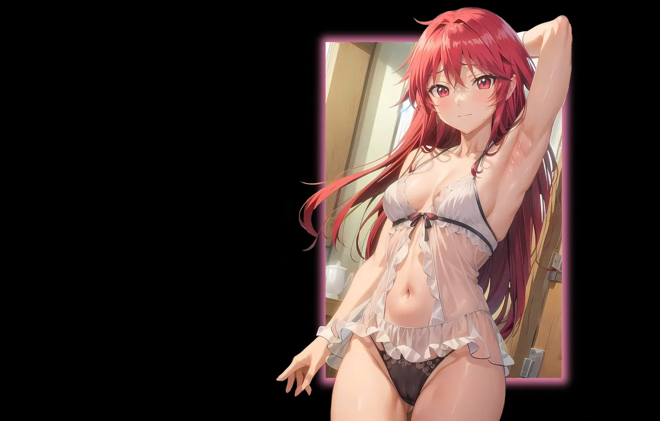 Photo wallpaper kawaii, girl, hot, sexy, lingerie, red hair, anime, red eyes