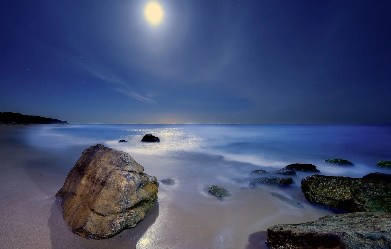 Photo wallpaper sea, landscape, night