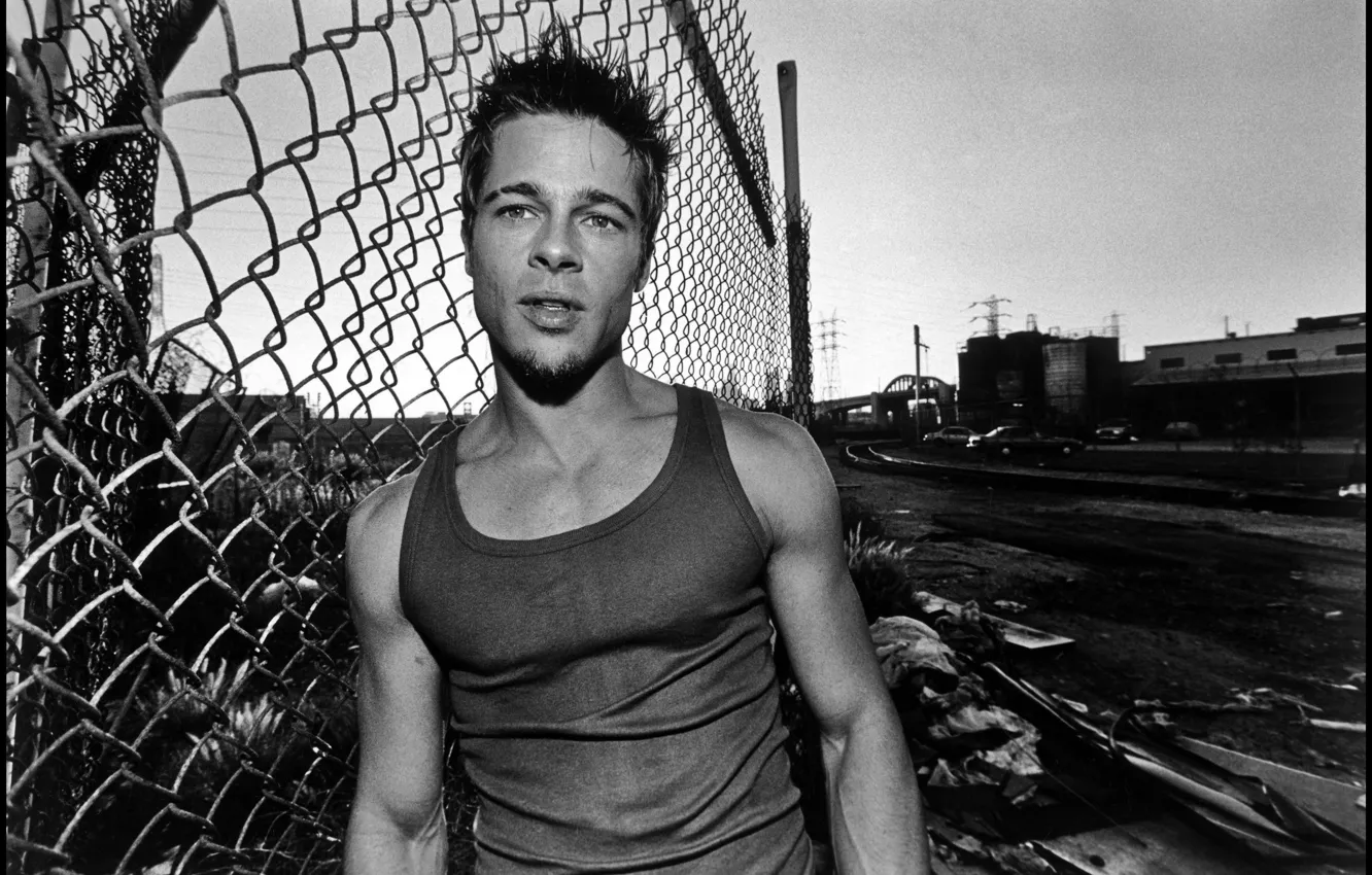 Photo wallpaper actor, black and white, Brad Pitt