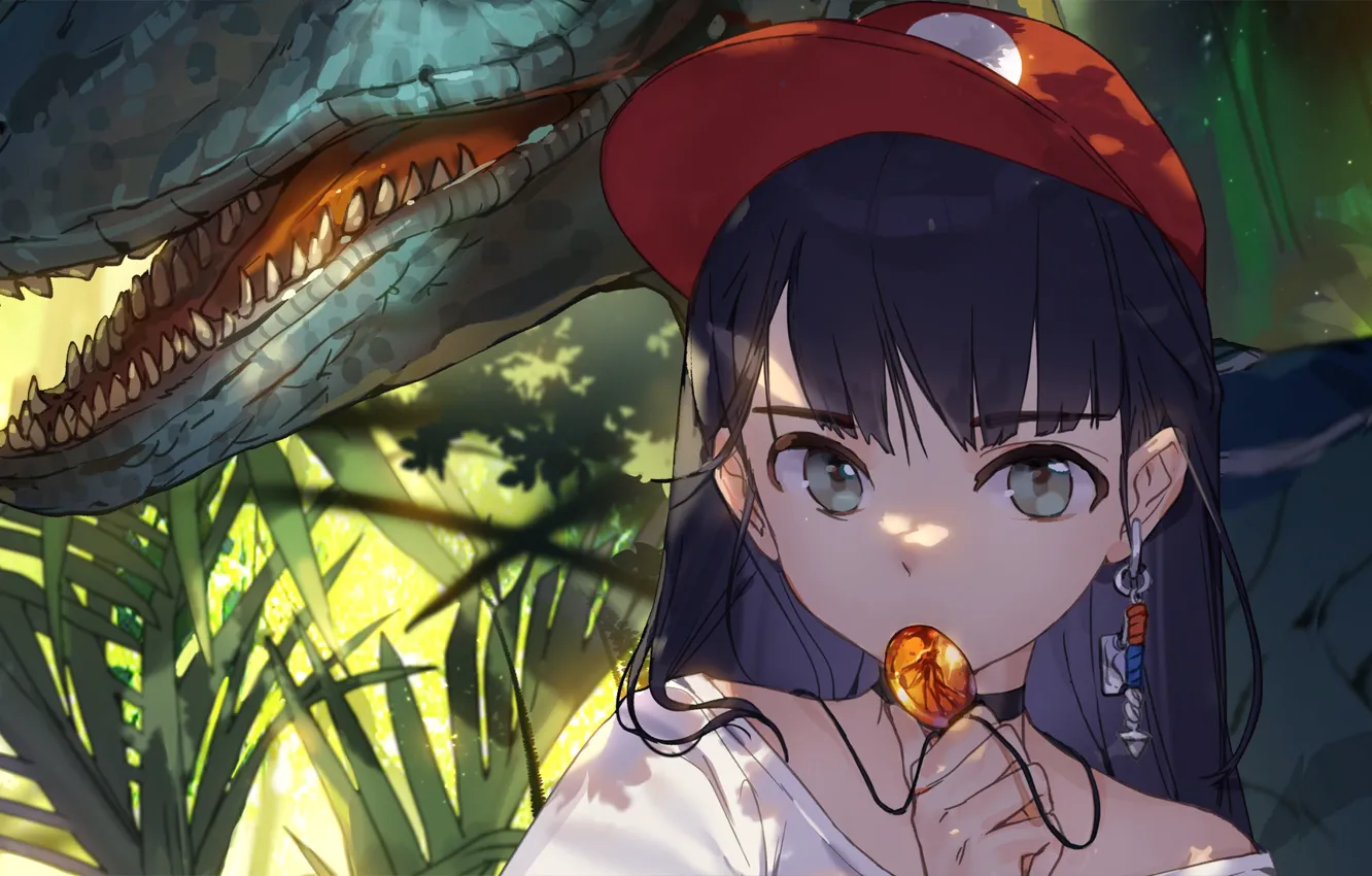 Photo wallpaper look, girl, Park, mouth, pendant, cap