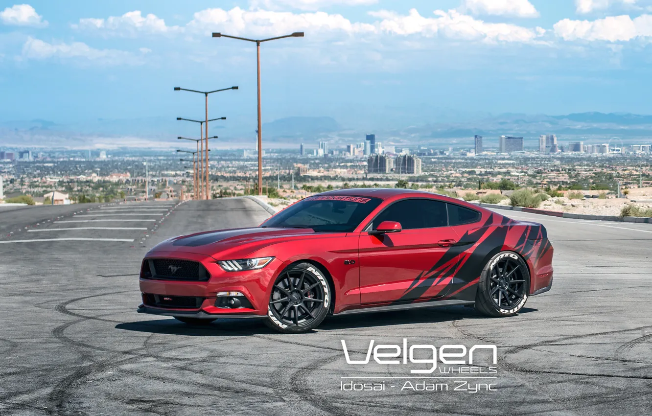 Photo wallpaper Mustang, Ford, Red, Wheels, Velgen, Ruby, VMB9