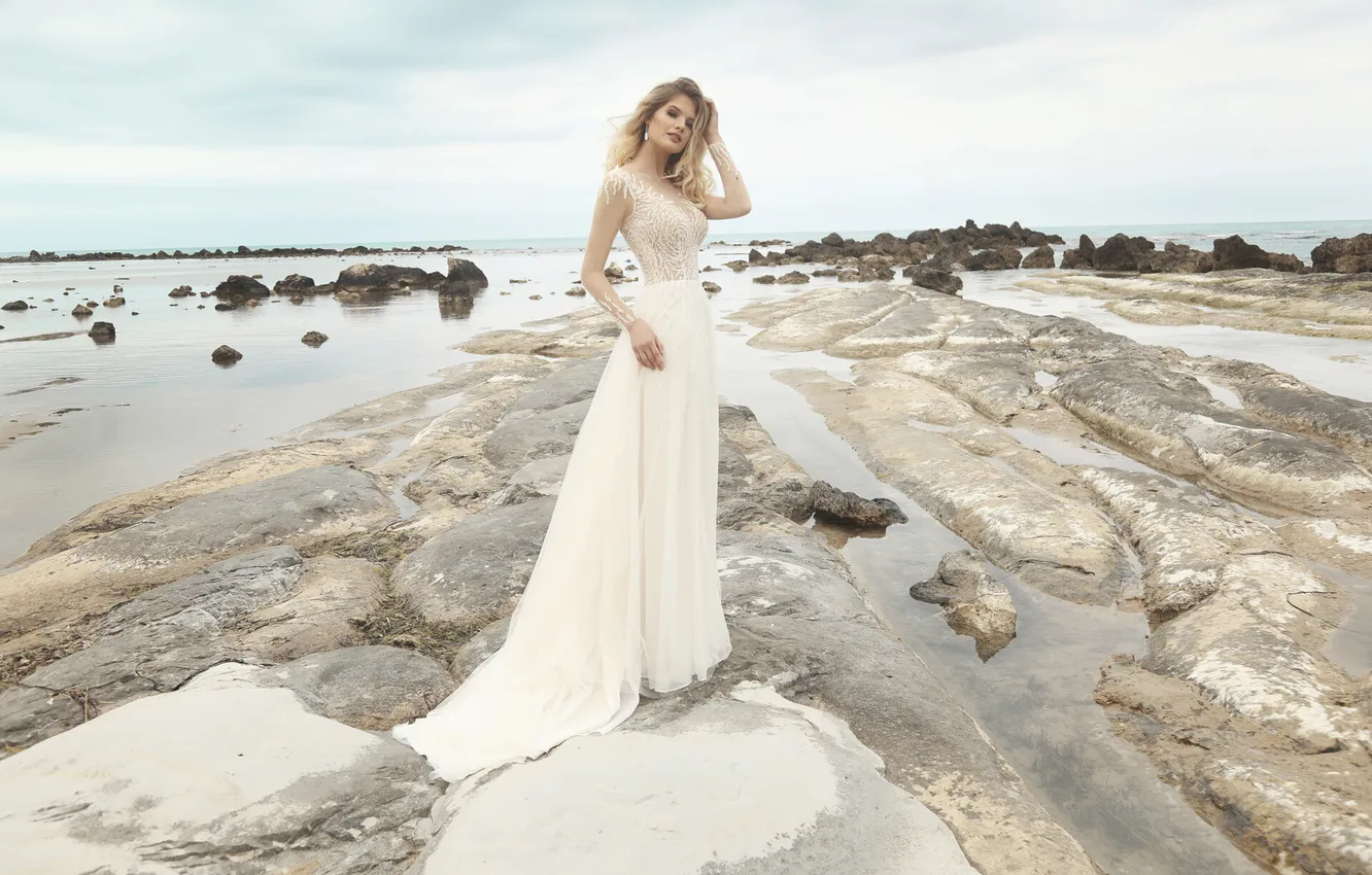 Photo wallpaper girl, dress, beautiful, model, sweet, blonde, wedding, long-haired