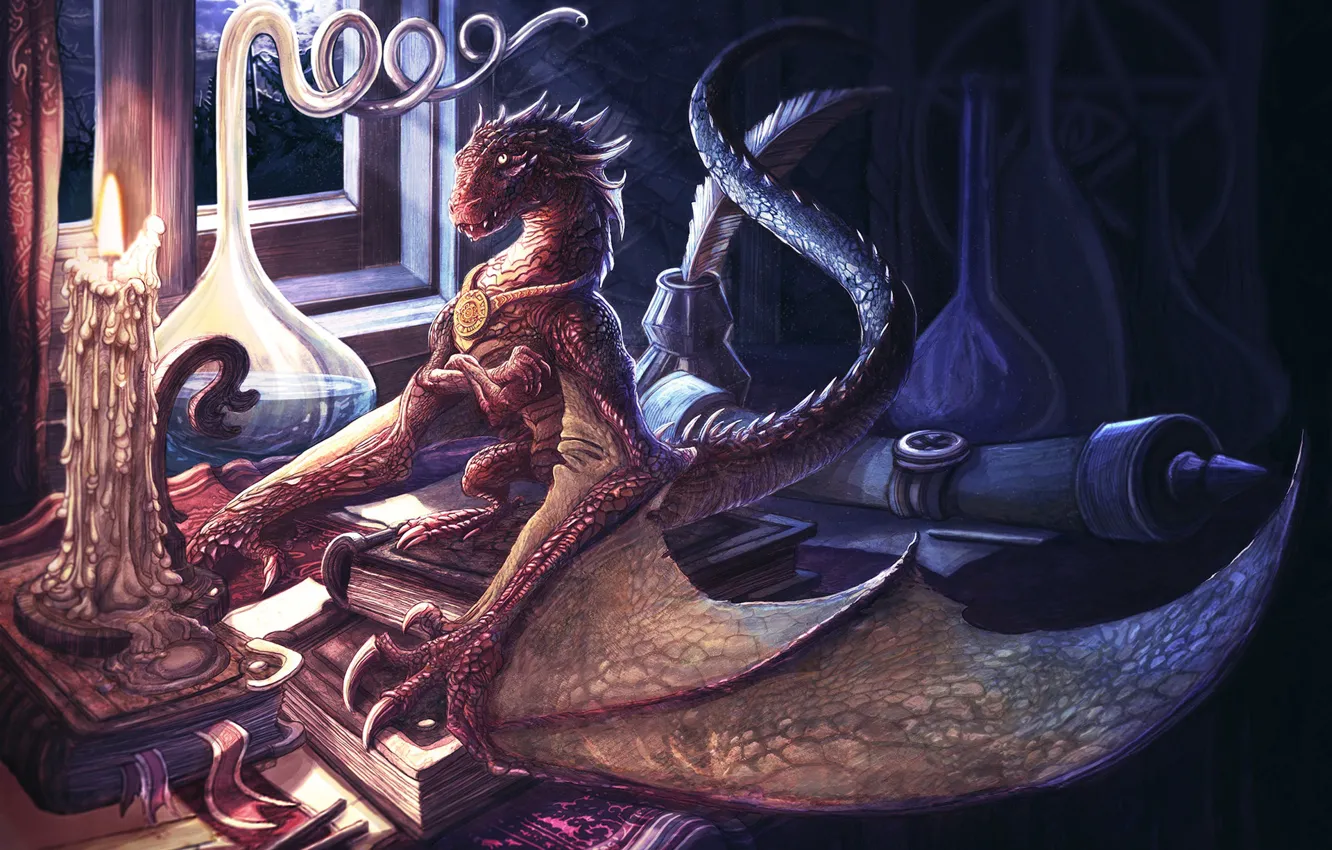 Photo wallpaper fiction, dragon, art, book, magic, Illustration, Characters, red dragon