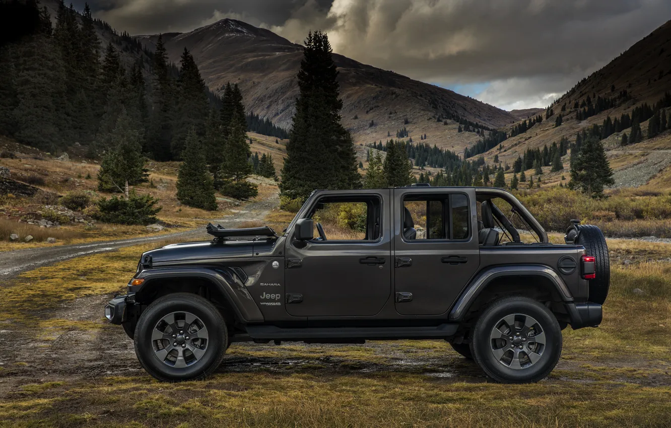 Wallpaper trees, profile, 2018, Jeep, mountain valley, dark gray ...