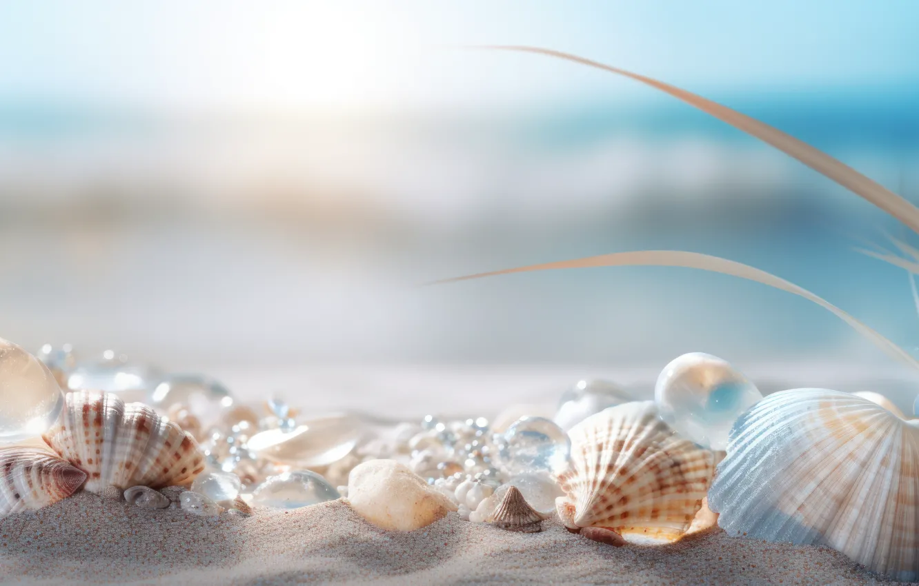 Photo wallpaper sea, beach, the ocean, shore, shell, starfish, seashells, seashell