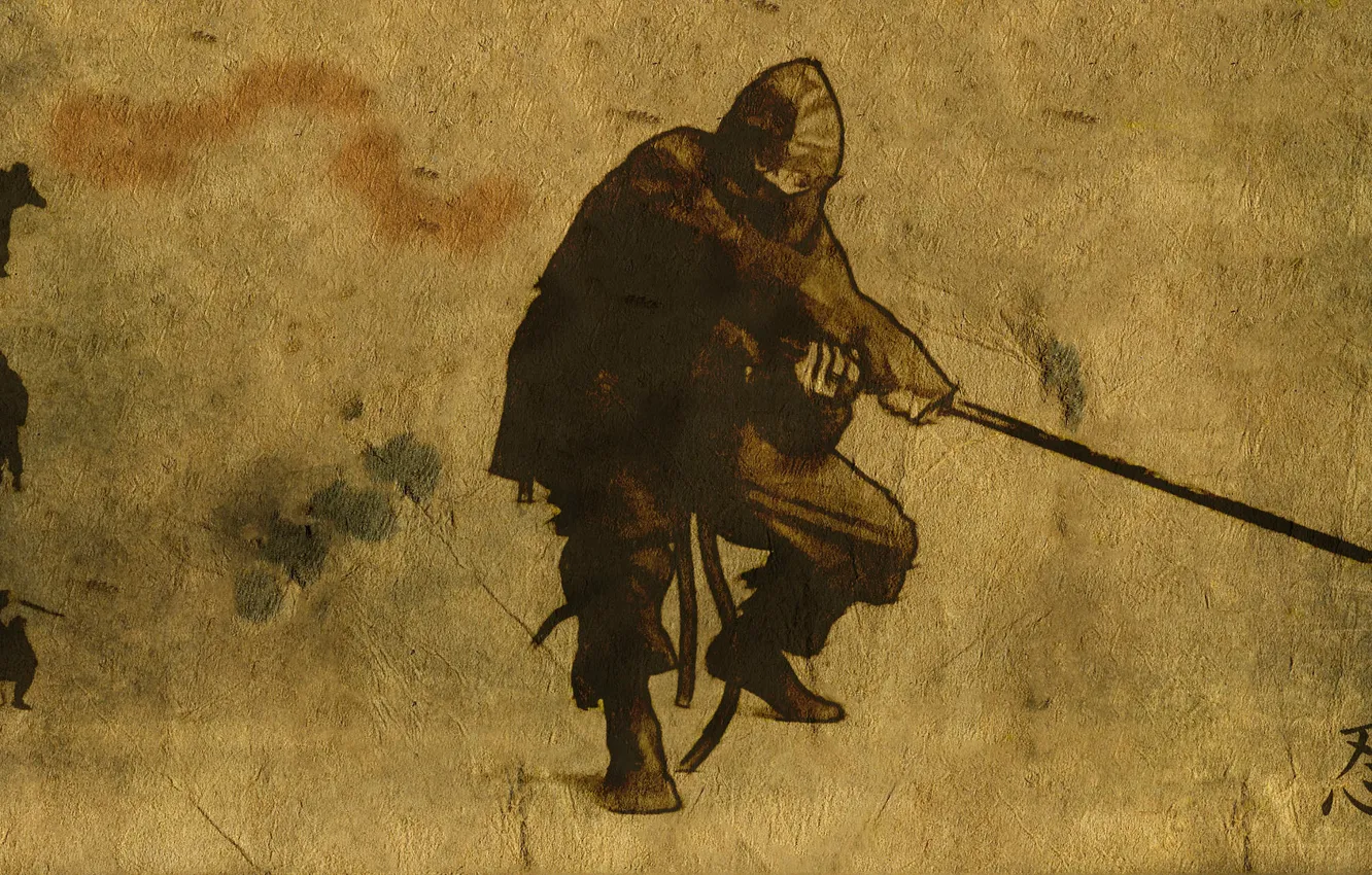 Photo wallpaper weapons, background, ninja, ninja