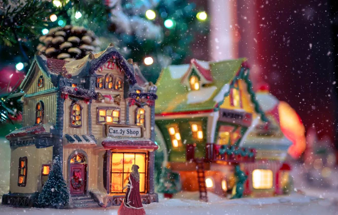 Photo wallpaper new year, doll, Christmas, house, Princess