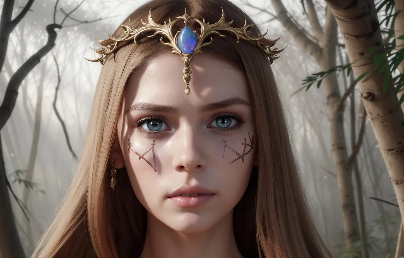 Photo wallpaper look, girl, portrait, crown