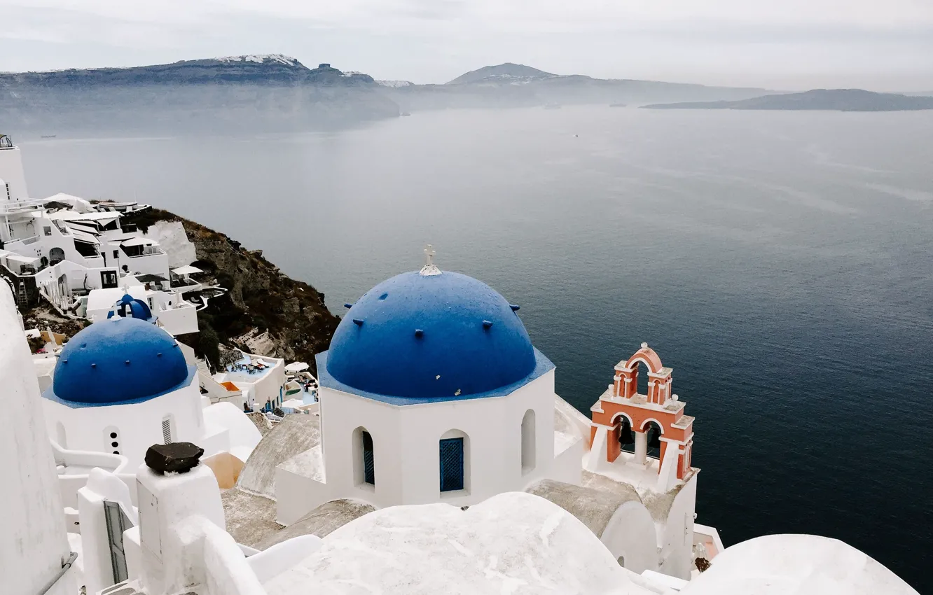 Photo wallpaper roof, sea, Santorini, Greece, coast, Santorini, Greece, Rooftop