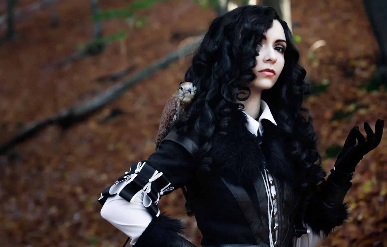 Photo wallpaper look, girl, costume, black hair, cosplay, The Witcher 3, Yennefer, Yennifer