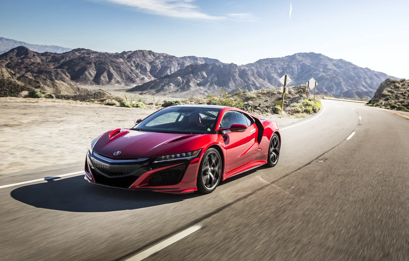 Photo wallpaper Red, Movement, Car, Acura, NSX, 2017, Metallic