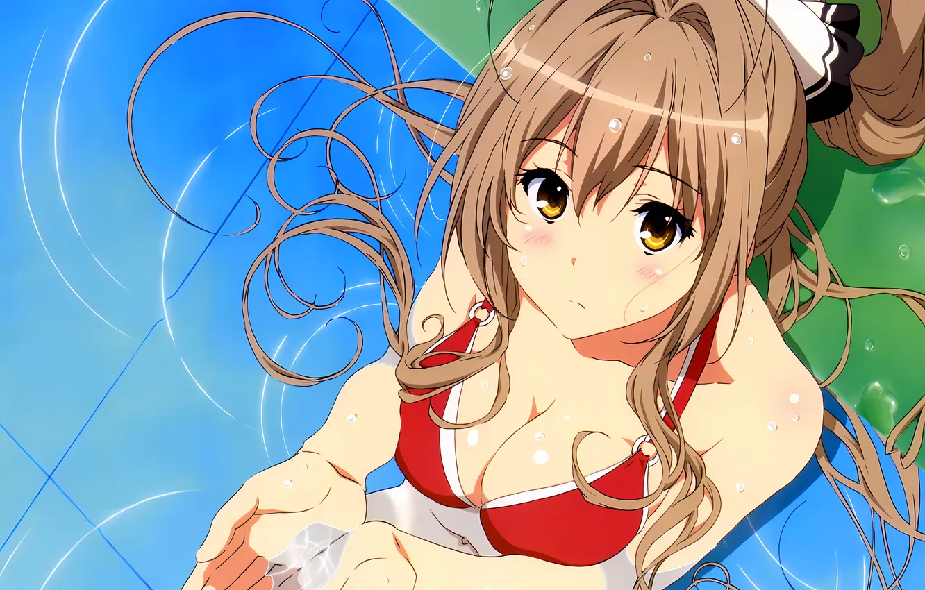 Photo wallpaper girl, sexy, pool, cleavage, long hair, boobs, anime, water