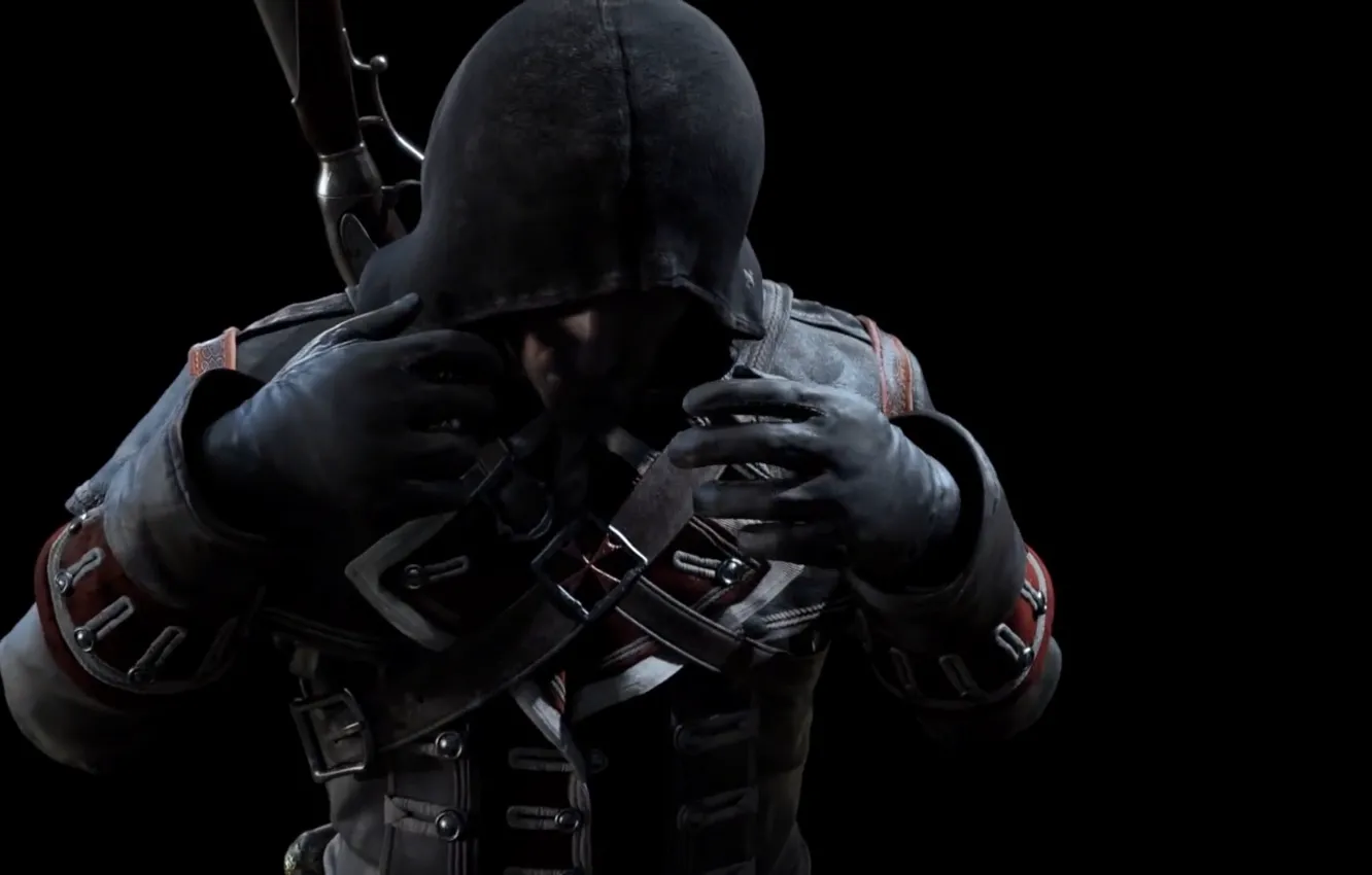 Photo wallpaper hood, Templar, black background, relieves, Assassin's Creed, Rogue, Shay Patrick Cormac, Outcast
