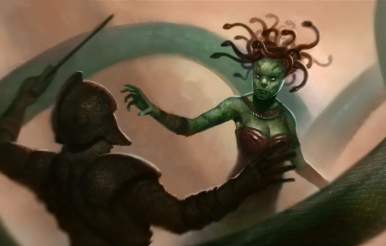 Photo wallpaper people, snake, art, helmet, shield, myth, Medea