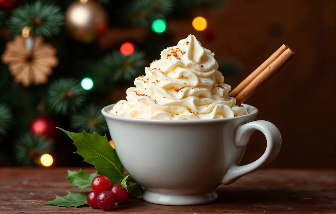 Photo wallpaper decoration, Christmas, Cup, New year, Christmas, cup, cocoa, decoration