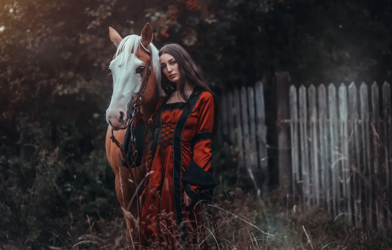 Photo wallpaper girl, nature, horse