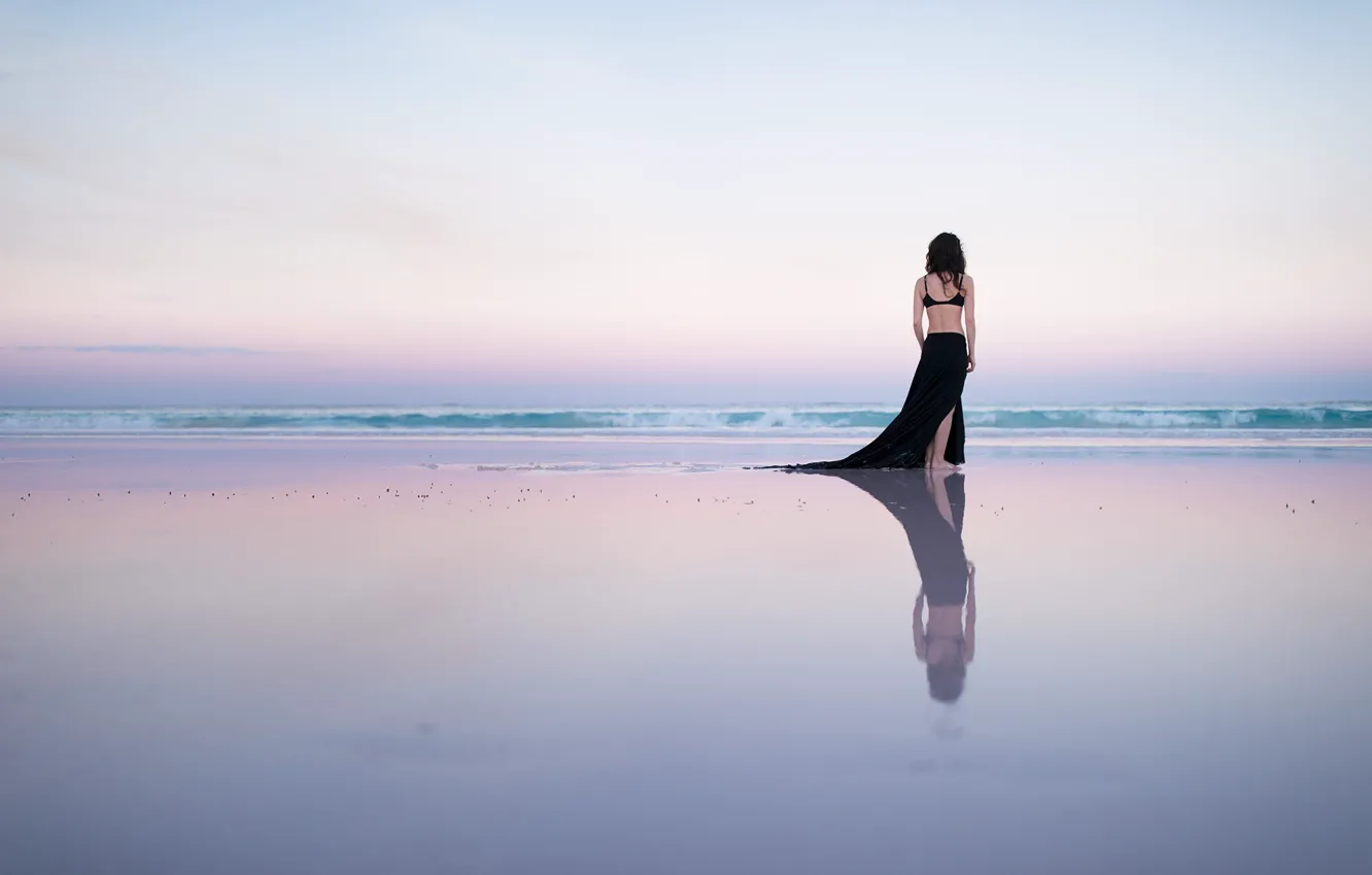 Photo wallpaper sea, girl, shore