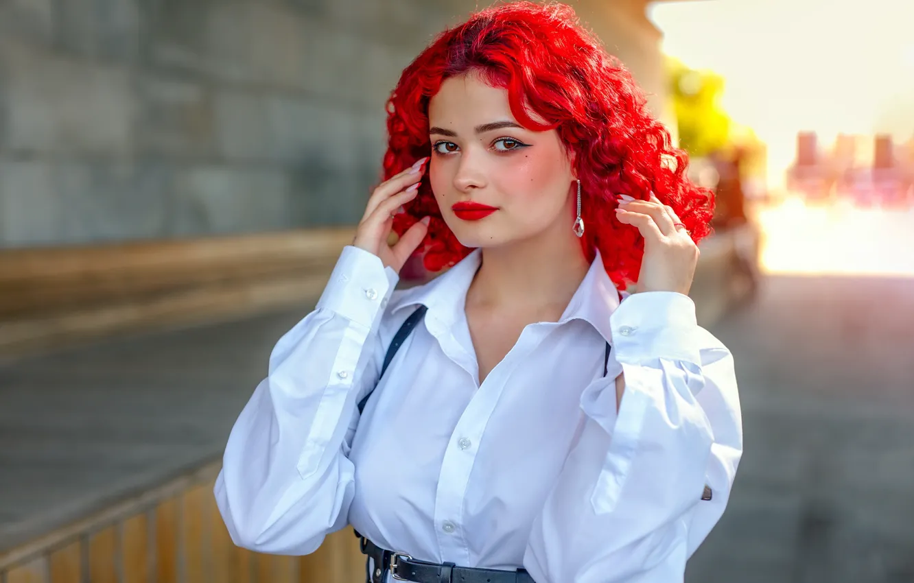 Photo wallpaper look, portrait, girl in white