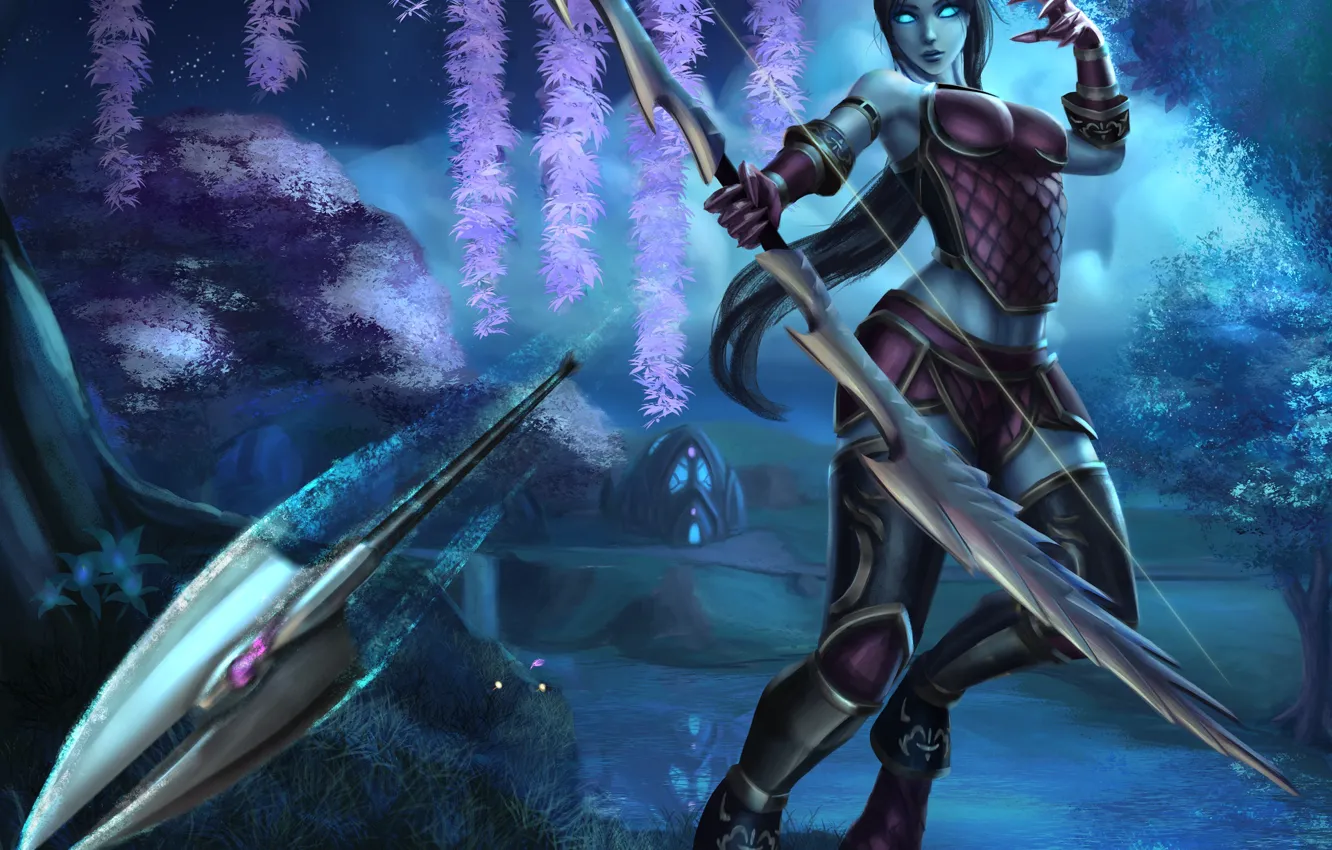 Photo wallpaper girl, bow, arrow, Draenei, World Of Warcraft, Woman Warrior