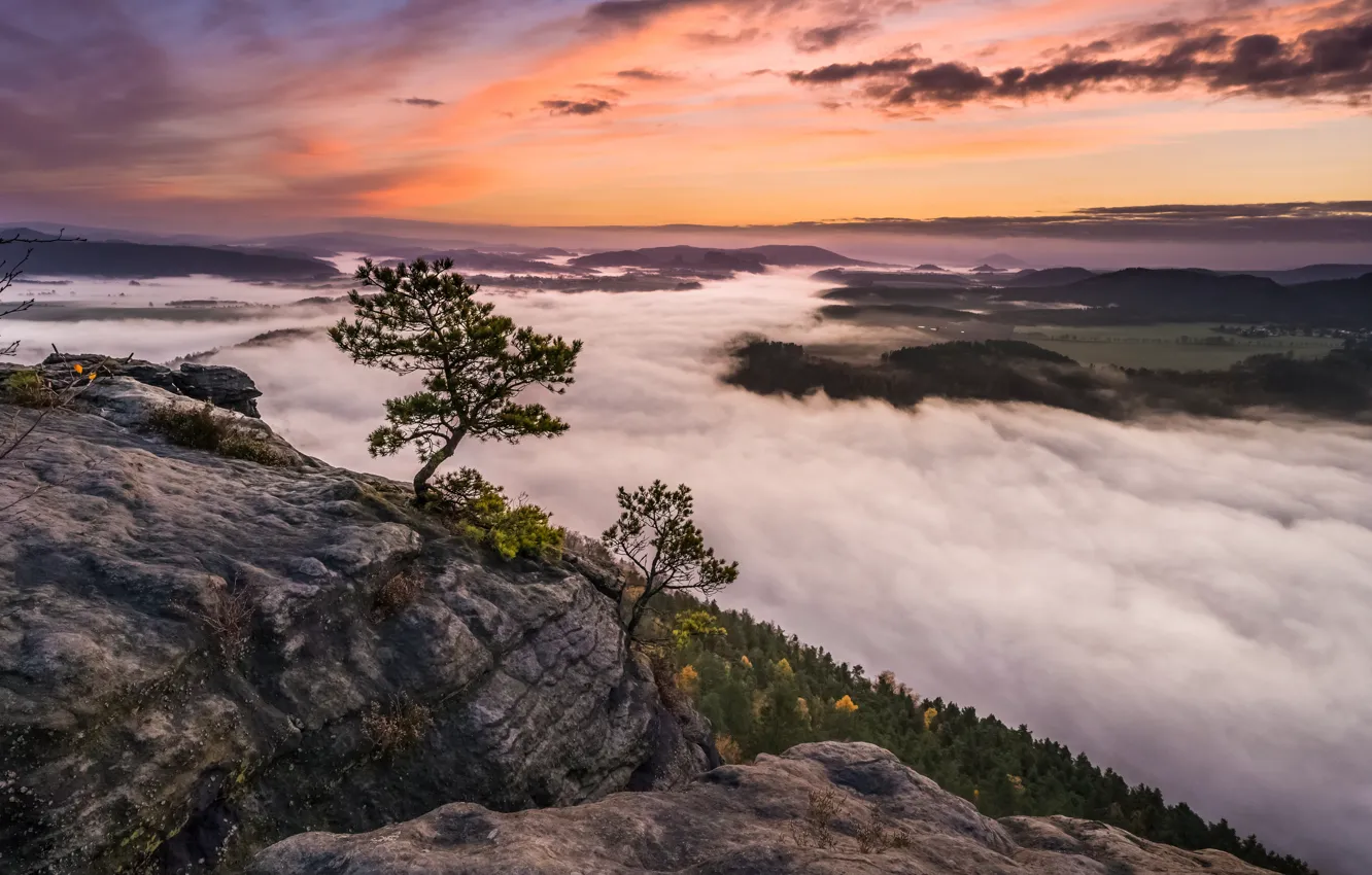 Photo wallpaper clouds, rocks, Germany, Saxony