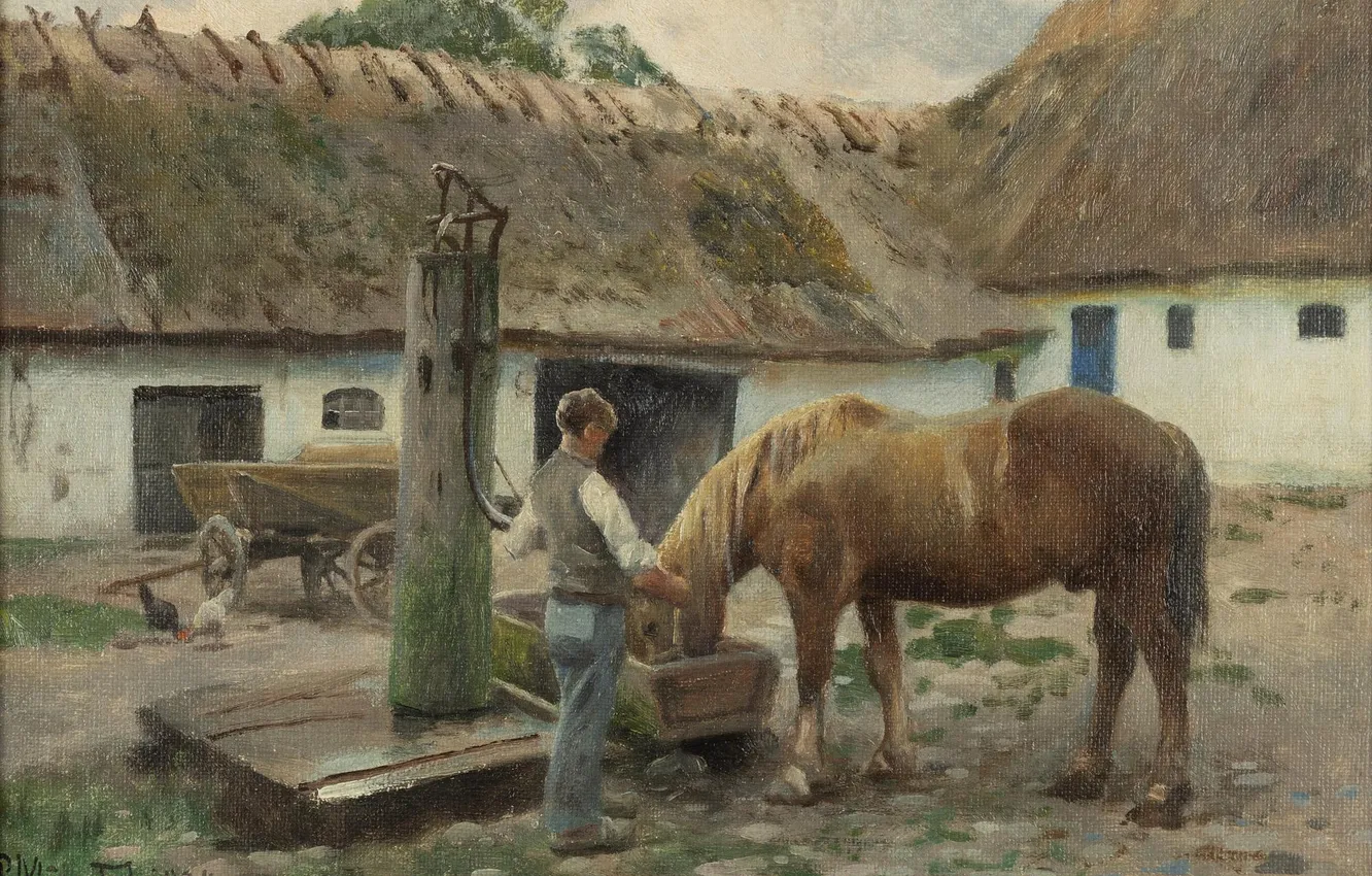 Photo wallpaper horse, picture, male, Peder Mork Monsted, Danish painter, Peter Merk Of Menstad, Peder Mørk Mønsted, …