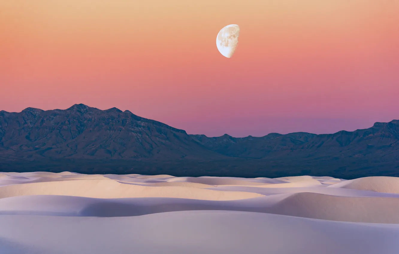 Photo wallpaper mountains, the moon, dunes