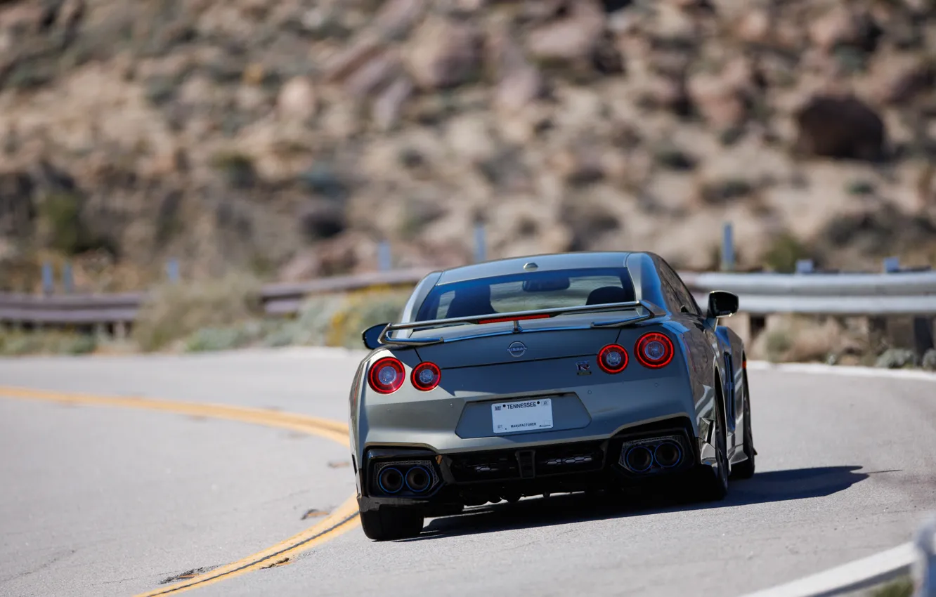 Photo wallpaper road, Nissan, GT-R, rear view, R35, Nissan GT-R T-spec