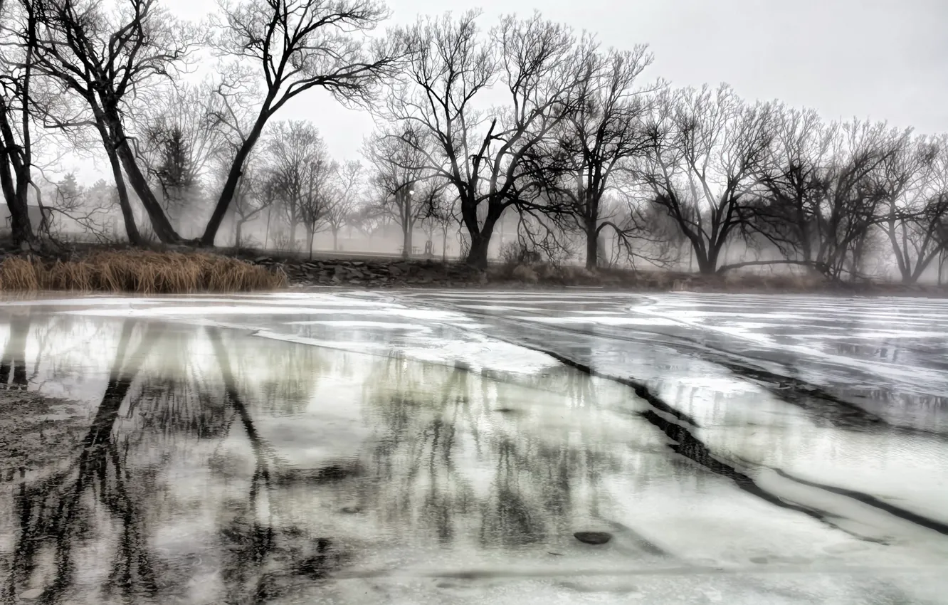 Photo wallpaper winter, river, ice