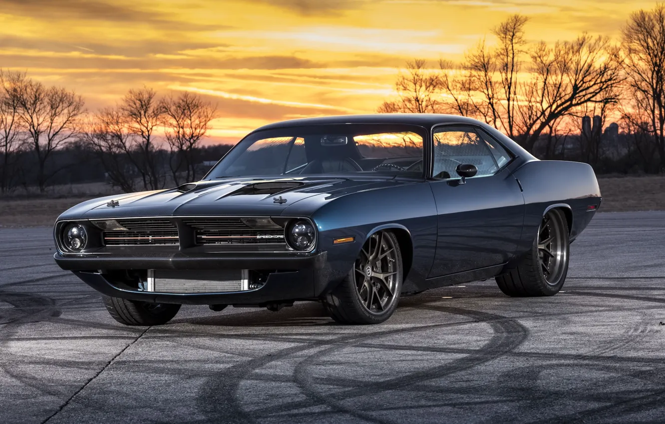 Photo wallpaper Muscle, Plymouth, Cuda, Vehicle, Modified, Speedkore