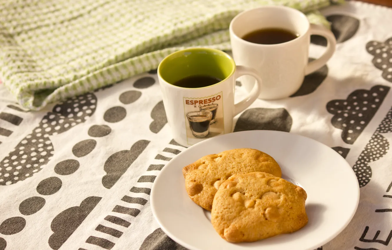 Photo wallpaper vanilla coffee, white choc chips, cookies with pistachios