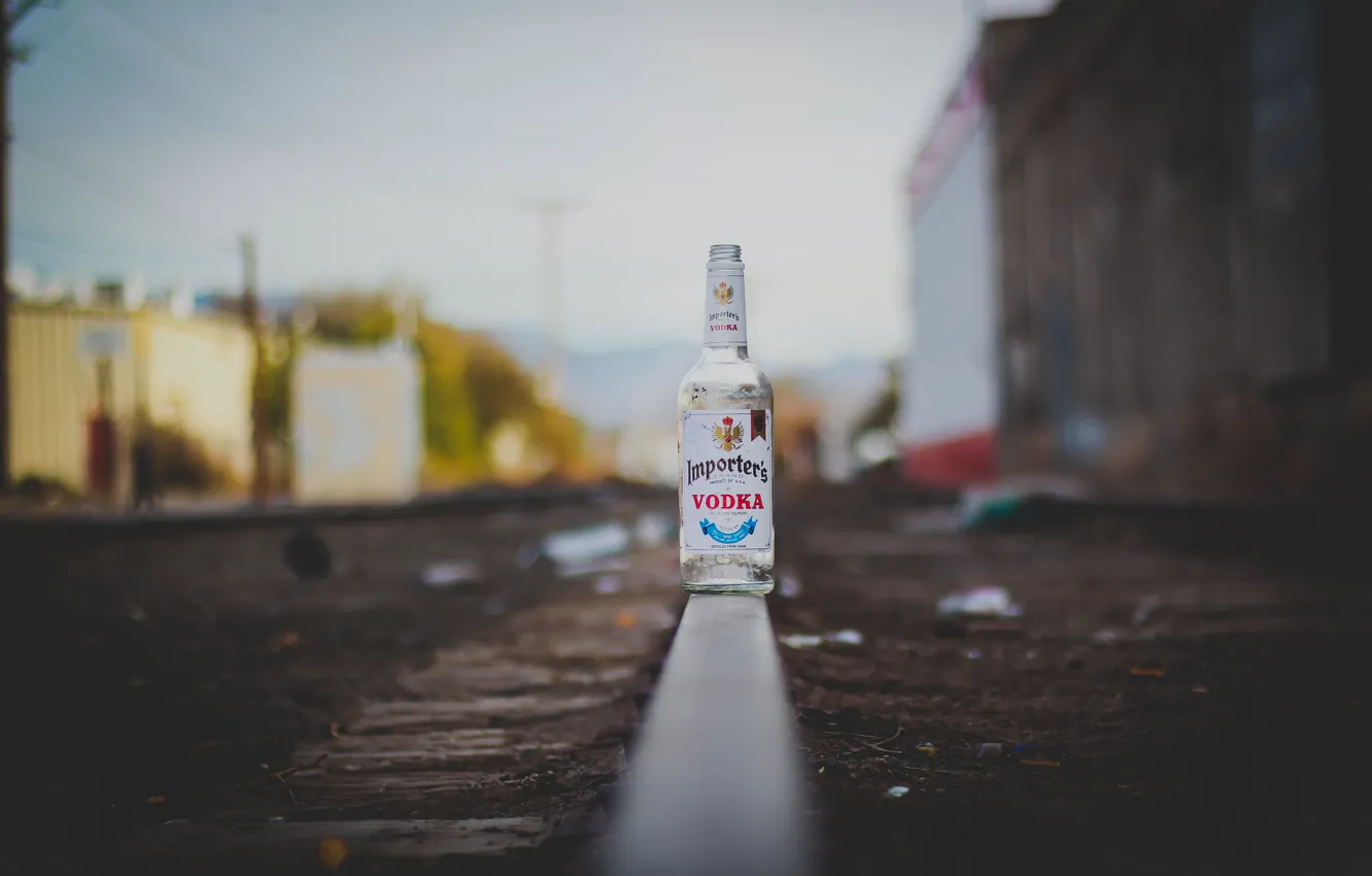 Photo wallpaper railroad, vodka, bokeh, power line