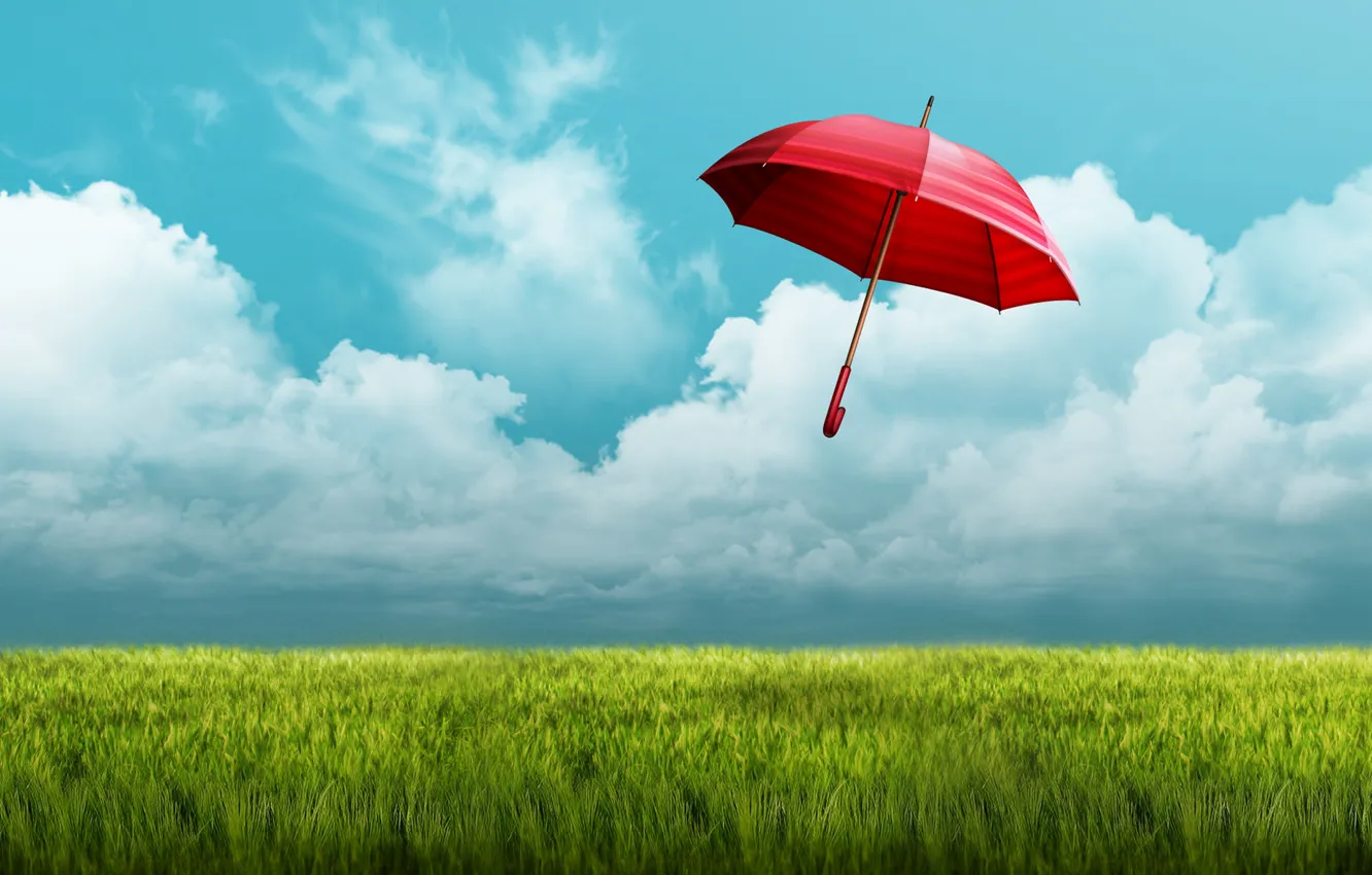 Photo wallpaper field, the sky, red, umbrella, umbrella