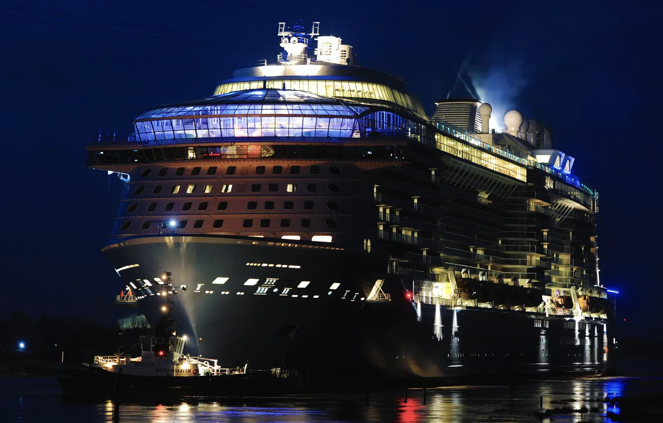 Photo wallpaper night, tug, The ship, liner, Tank, Anthem of the Seas, Passenger Liner