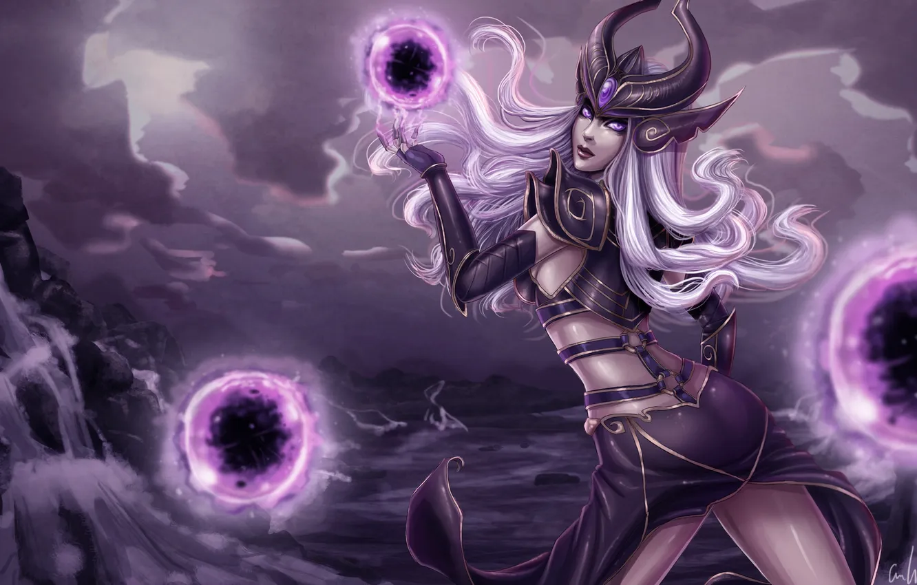 Photo wallpaper girl, magic, hair, art, League of Legends, LoL, Syndra