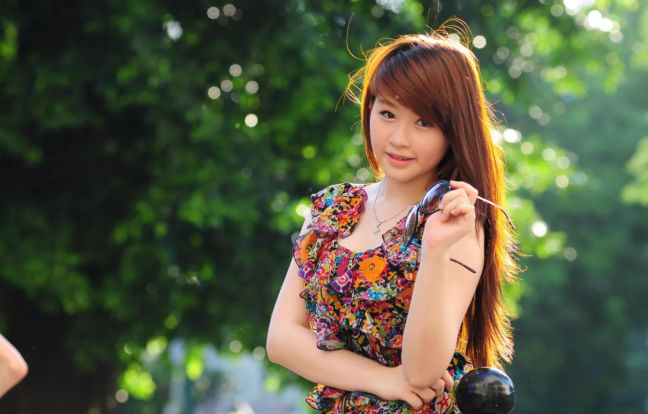 Photo wallpaper girl, smile, glasses